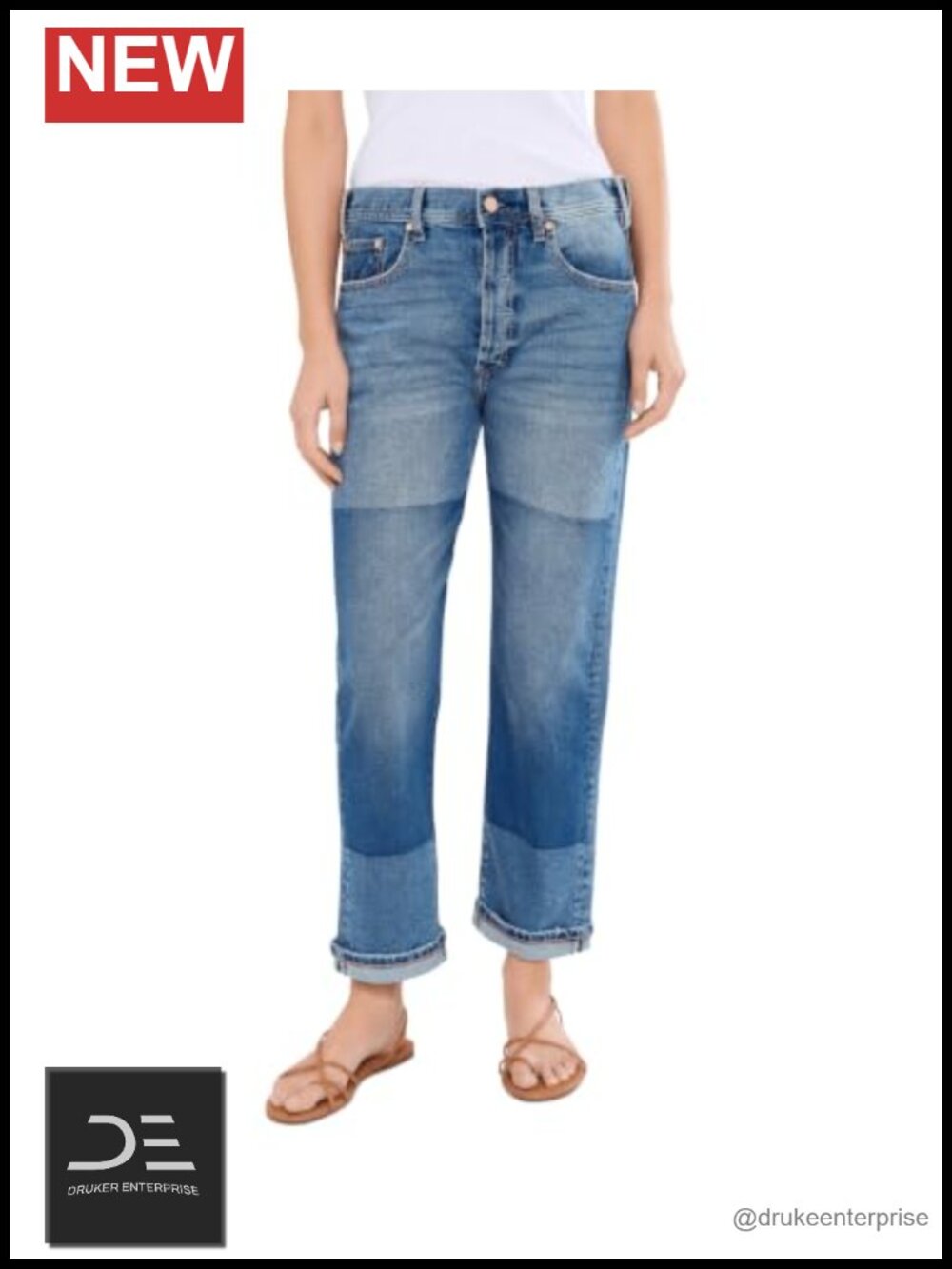 Slouchy Mid-Rise Girlfriend Cuffed Jeans 98% Cotton 2% Elastane